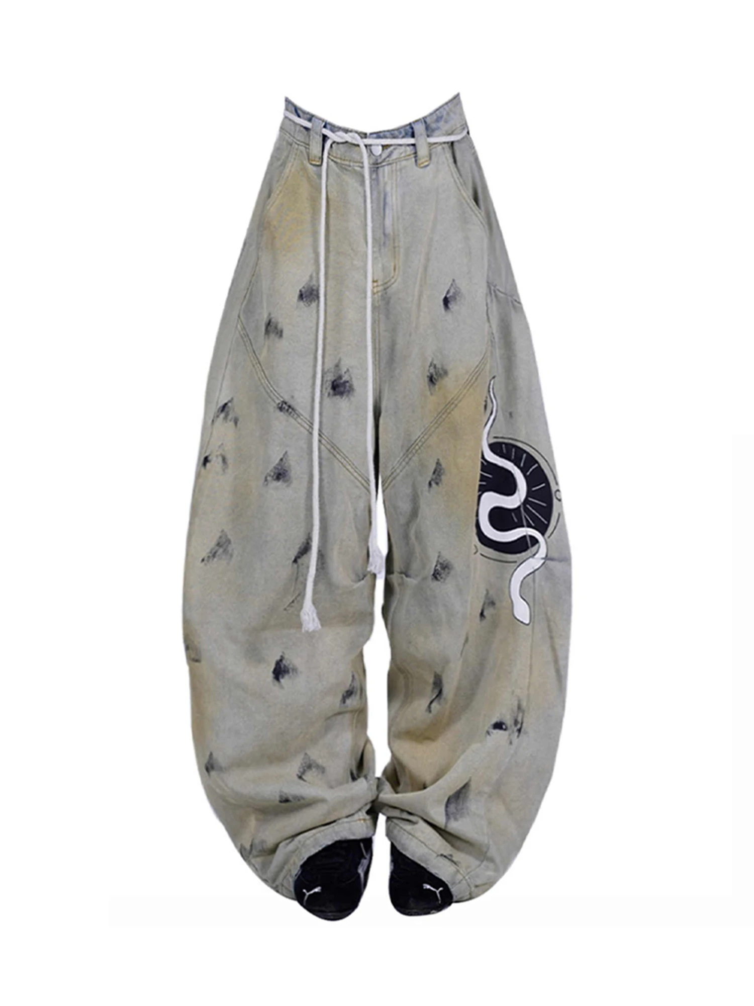 Women Blue Y2k Baggy Snake Print Jeans Harajuku Vintage Oversize Dance Denim Trousers Japanese 2000s Style Boyfriend Jeans Pants