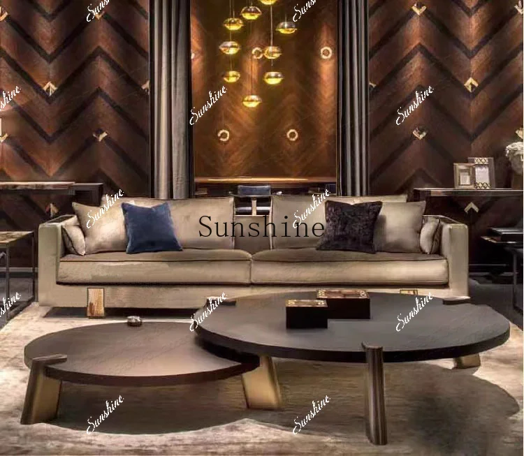 Italian minimalist light luxury round coffee table stainless steel modern design living room combinationYY