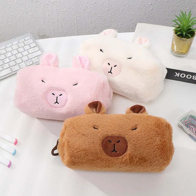 1 Pc Sweet Furry Capybara Pencil Case Cute Cartoon Animal Capybara Stationery Organizer Large Capacity Pen Bag Student Supplies