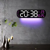 LED Digital Wall Clock With Remote Control Ambient Lights Time Date Temperature Display Alarm Clocks For Home Living Room Decor