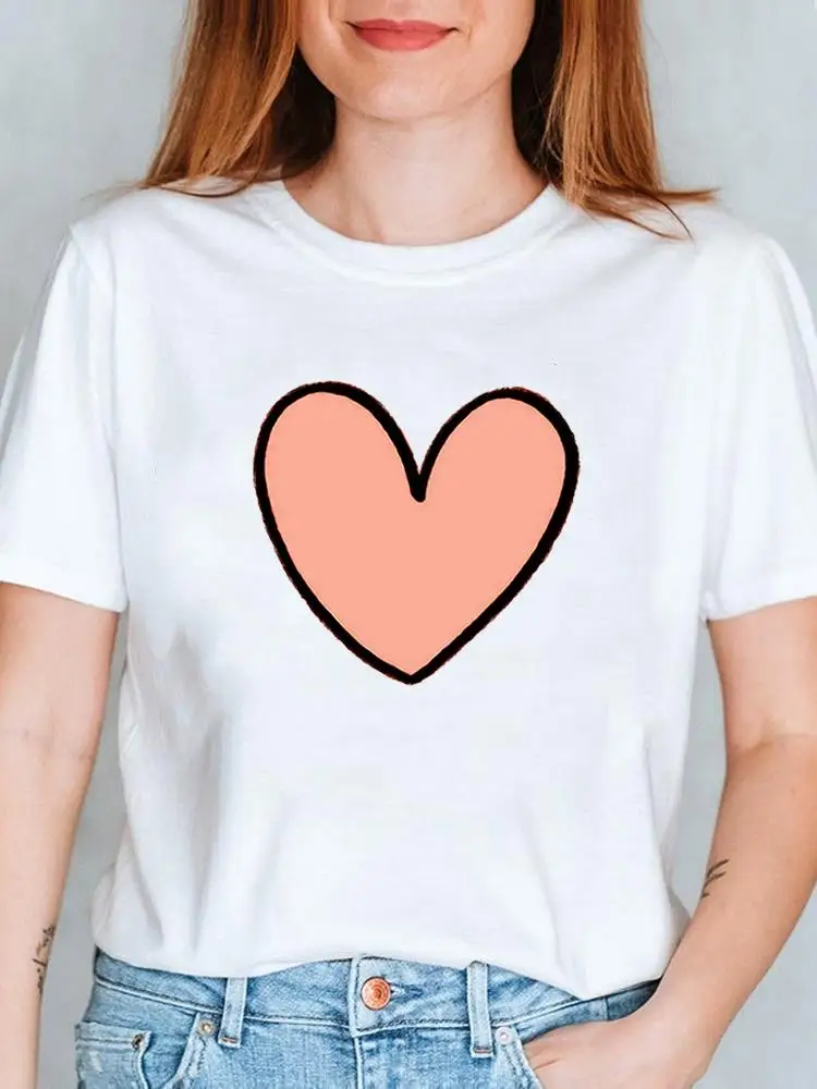 

Love Heart Watercolor Sweet Fashion Printed Short Sleeve Tee T Female Casual Graphic T-shirts Clothing Summer Women Clothes