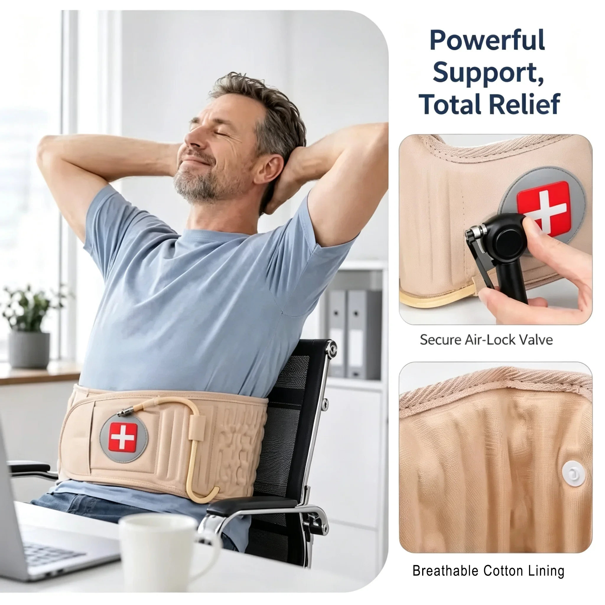 Air Traction Brace Lumbar Support Belt Waist Back Decompression Spinal Relief Massager for Backache Pain Release