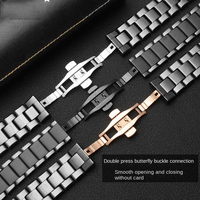 High quality Ceramic case watchband for Armani watch AR1451 AR1452 AR1400 AR1410 AR1421 AR1440 Men\'s black strap accessories