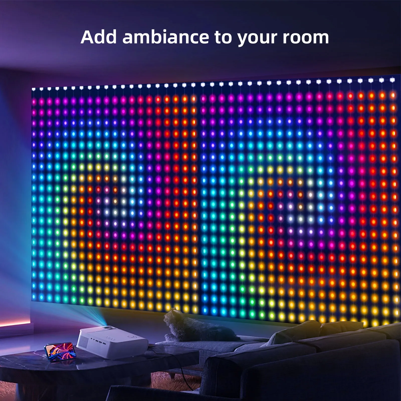 Cortina de luces RGB con Control por Bluetooth, pantalla inteligente de texto con imagen, para ventana, dormitorio, decoración de Navidad al aire libre, 2 piezas