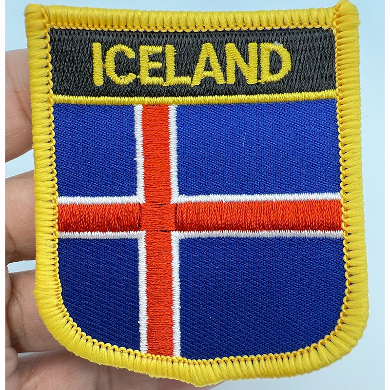 7*6CM iceland Shield Shape Iron-on Flag Patch Embroidered Saw on Badges Patches for Clothing