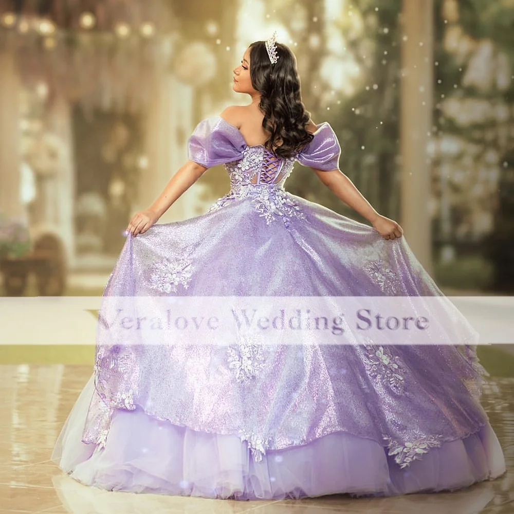 Vestido de quinceañera con apliques lilas, vestido Formal de baile de graduación con cordones de princesa dulce 16, 15