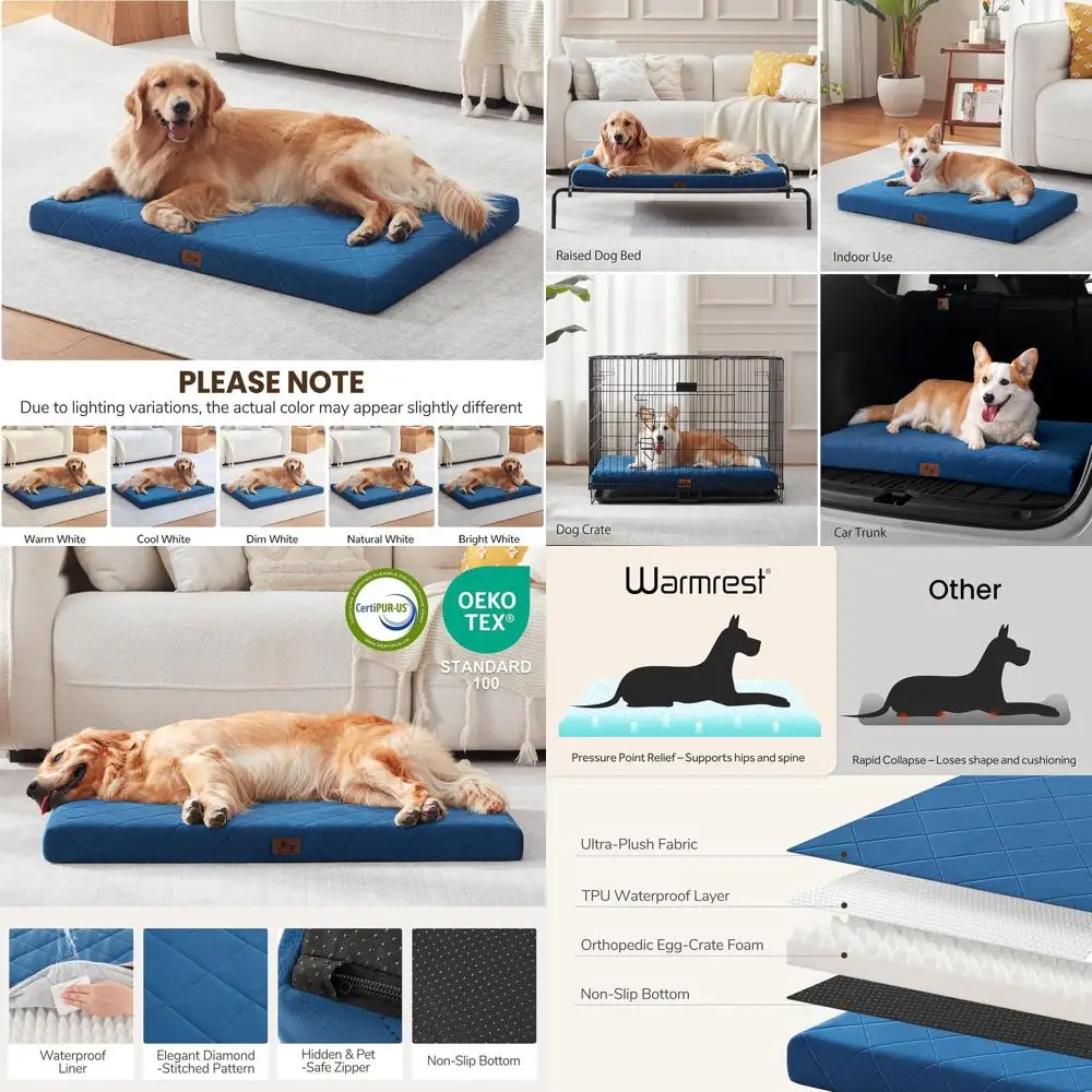 

Ортопедический коврик XL для собак или очень больших собак, водонепроницаемая кровать для собак со съемным чехлом, моющаяся кровать или ящик для домашних животных, 41 x 28 дюймов