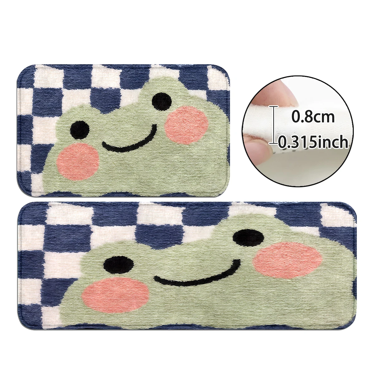 French Round Floral Runner, Navy Plaid Blush Frog Mat, Watercolor Leaf Kitchen Rug, Lemon Leaf Mat, Cartoon Plant Decor Set.