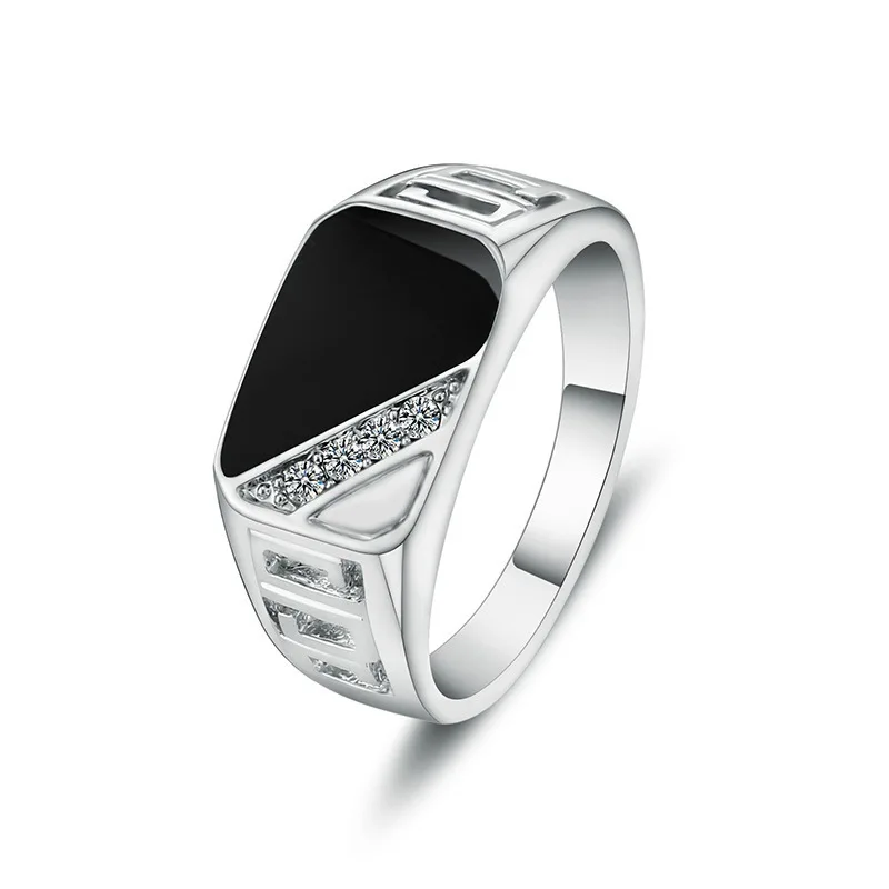 คลาสสิกคุณภาพดีผู้ชายเครื่องประดับ Rhinestone ทอง/เงิน-สีเคลือบสีดําชายไทเทเนียมแหวนสแตนเลสขนาด 7-12