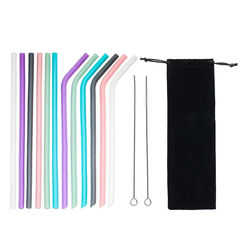 

6pcs Reusable Silicone Drinking Straws Creative milk straws Sturdy Bent Straight Boba Straw Cleaning Brush Party Accessory Boba