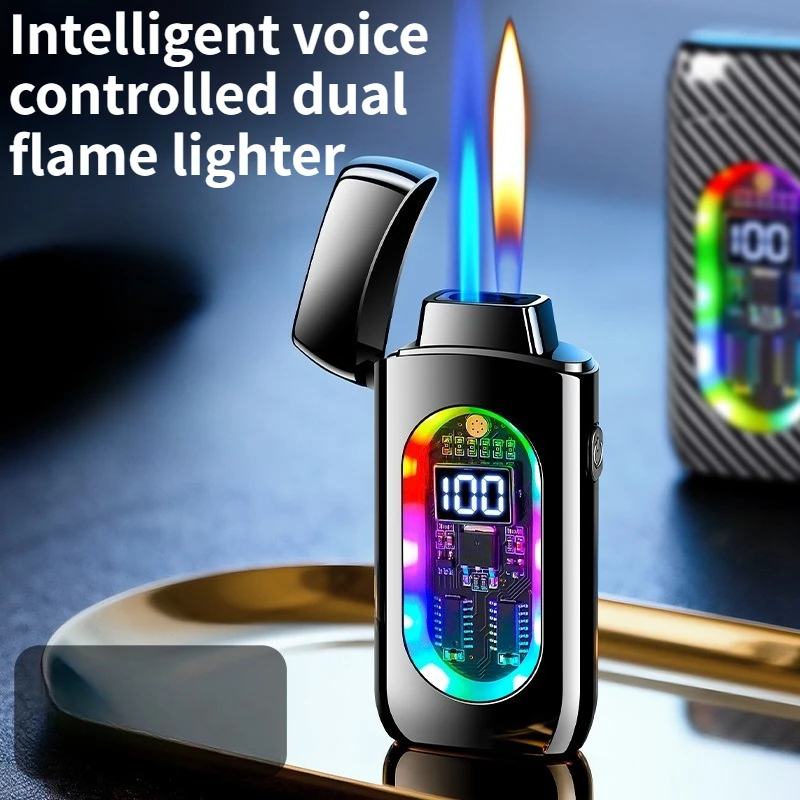 Creative Intelligent Voice Control Multiple Ignition Methods Windproof Dual Fire Switchable Lighter