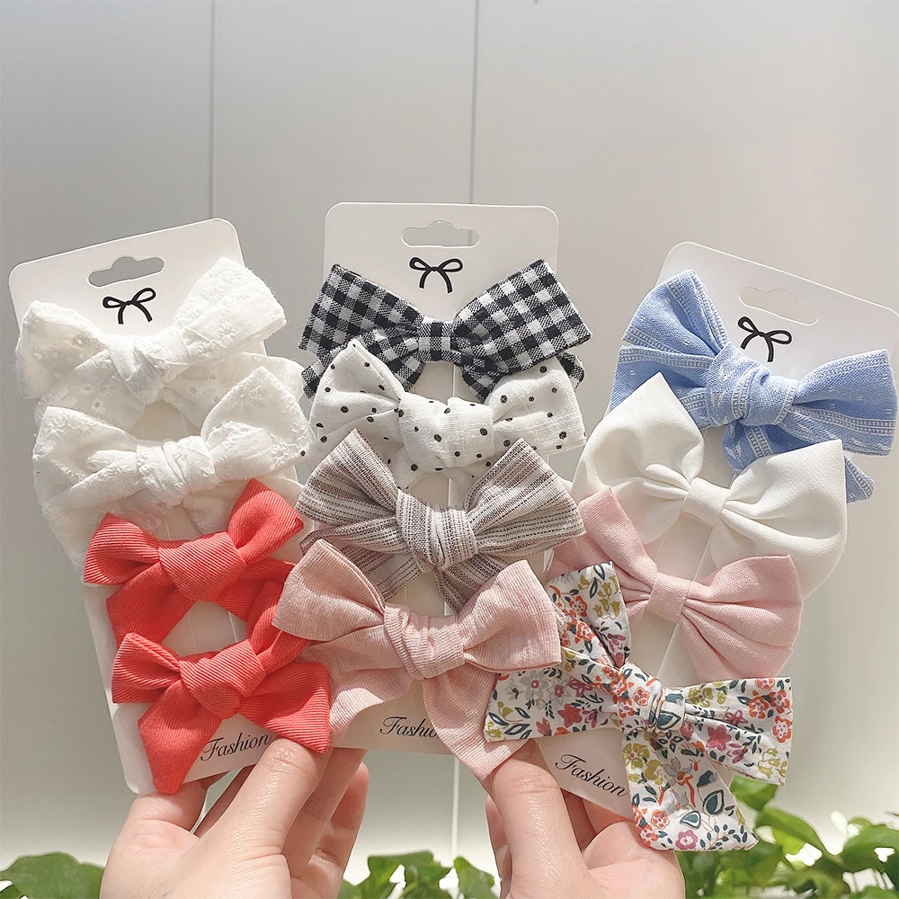 4Pcs/set New Cotton Linen Hairpins for Cute Print BB Boutique Girls Hair Bows Clips Barrette Headwear Kids Hair Acesssories