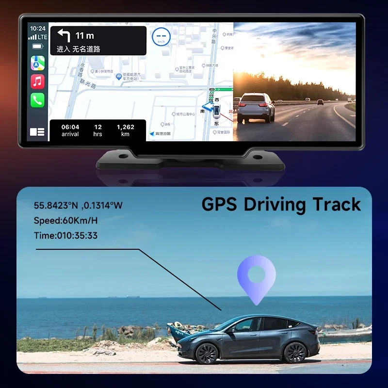 Desenvolva-Universal Dual Lens Painel da câmera traseira, 10.26 ", 4K DVR, traço HD, Carplay sem fio, andróide, Auto Navegação GPS, gravadores