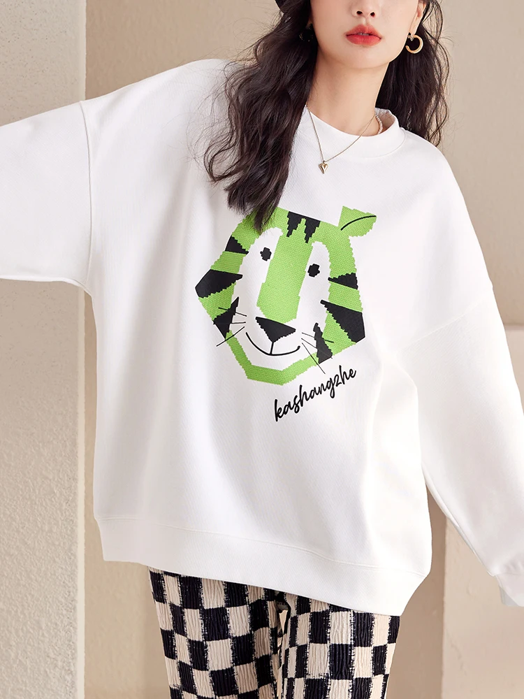 Fashion Y2K Oversized White Sweatshirts Winter Women 2024 New Autumn O-Neck Long Sleeve Loose Casual Printed Pullovers Couple