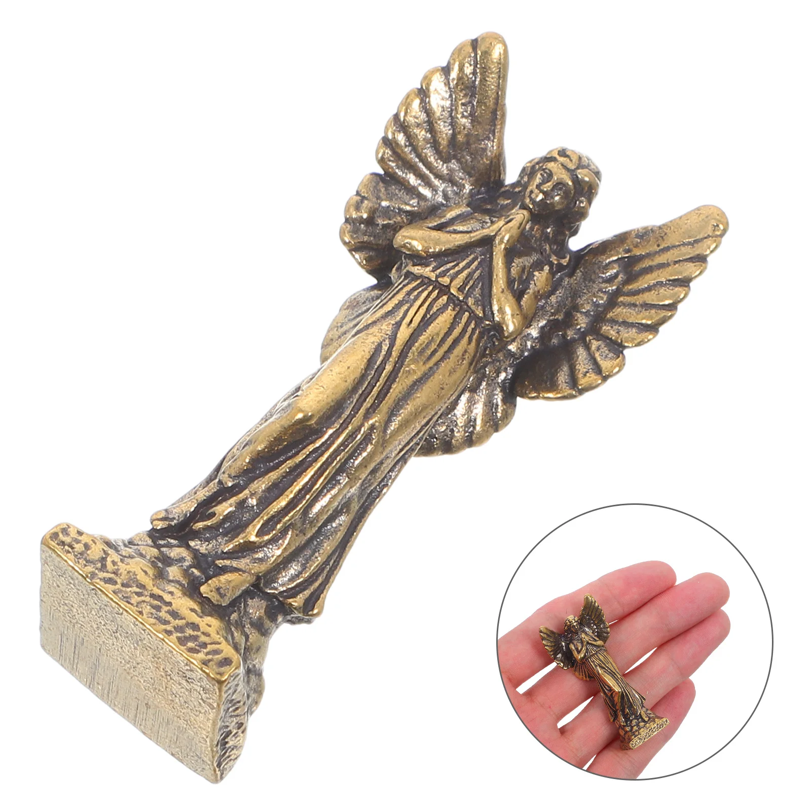 

Brass Angel Sculpture Vintage Handiwork Angel Statue for Office Home Decor Religious Tabletop Display Bookshelf