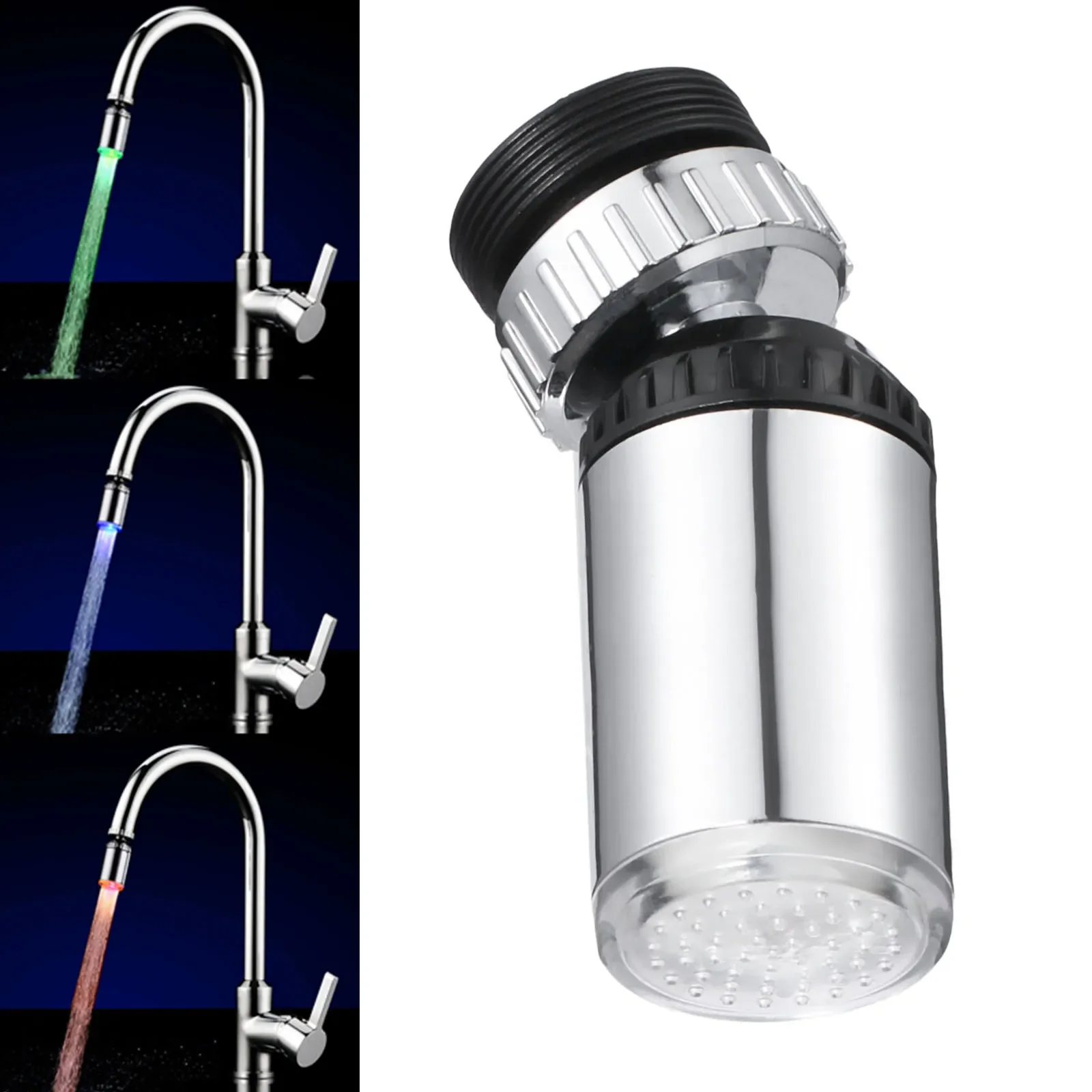 ABS LED Water Faucet Light Colorful Changing Glow Shower Head Kitchen Tap Faucet Light Temperature Sensor for Kitchen Bathroom