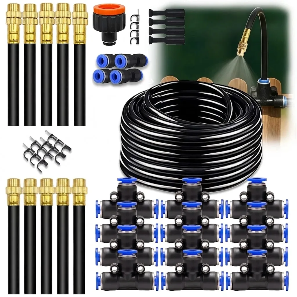 For Garden Plant Fogging Watering Irrigation 8mm Hose Patio Misting Cooling System 30M-5M DIY Free Bending Universal Sprayer Kit