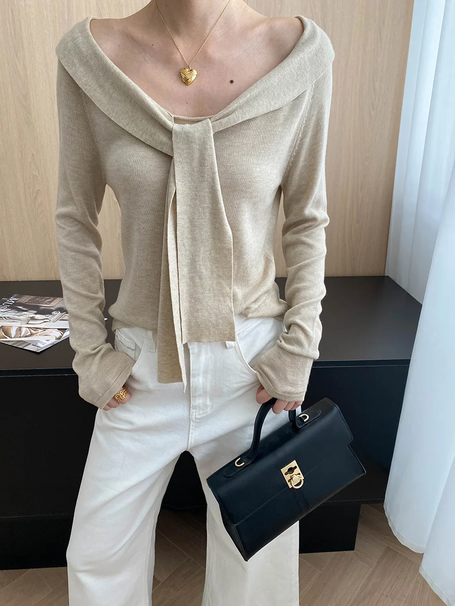 Weiche und geschmeidige Atmung, elegantes Temperament, Schal im Marine-Stil, gefälschter zweiteiliger Strickpullover mit großem Ausschnitt