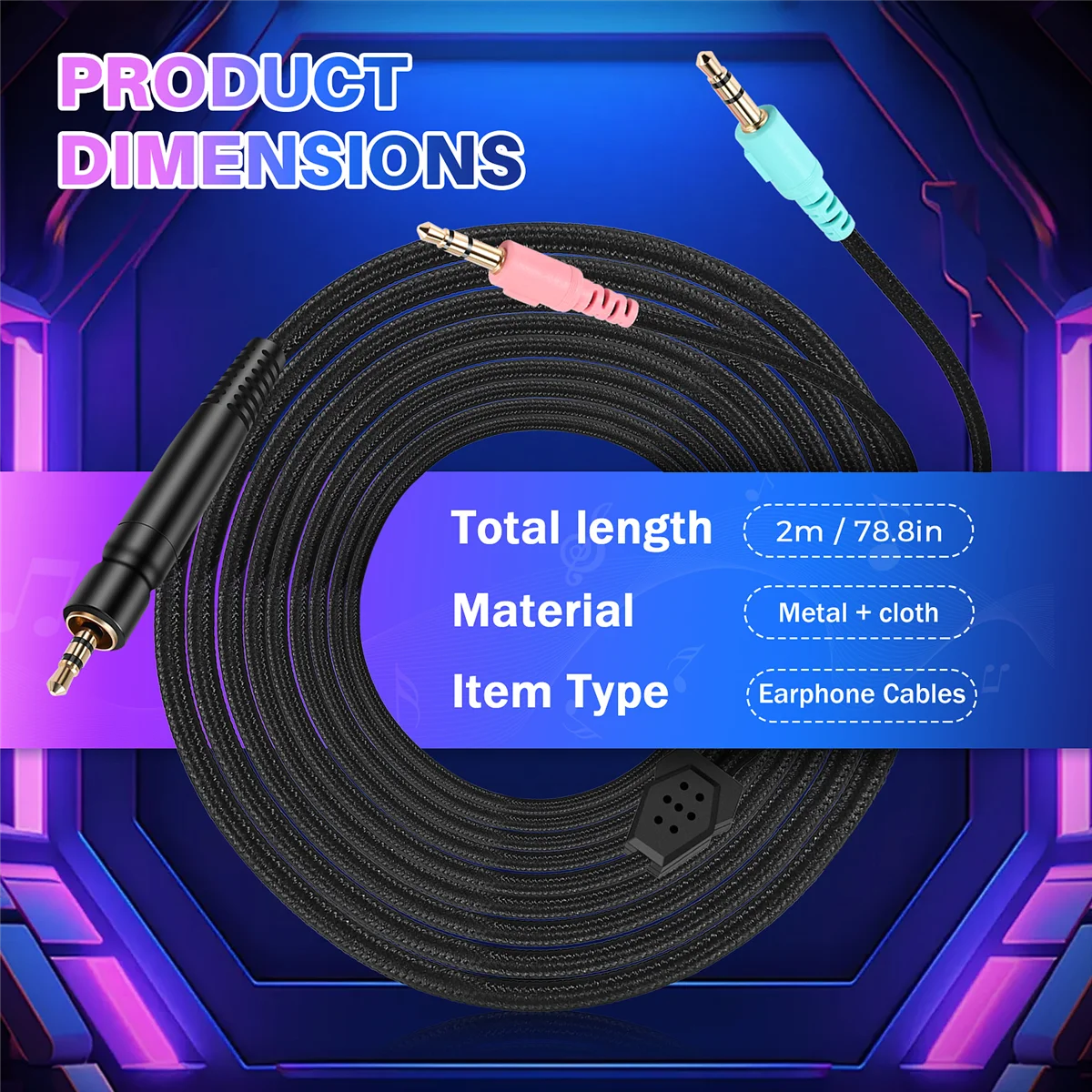 Câble de remplacement A03V pour écouteurs Sennheiser G4ME ONE GAME ZERO 373D GSP 350 / GSP 500 / GSP 600 (version PC 2 mètres)