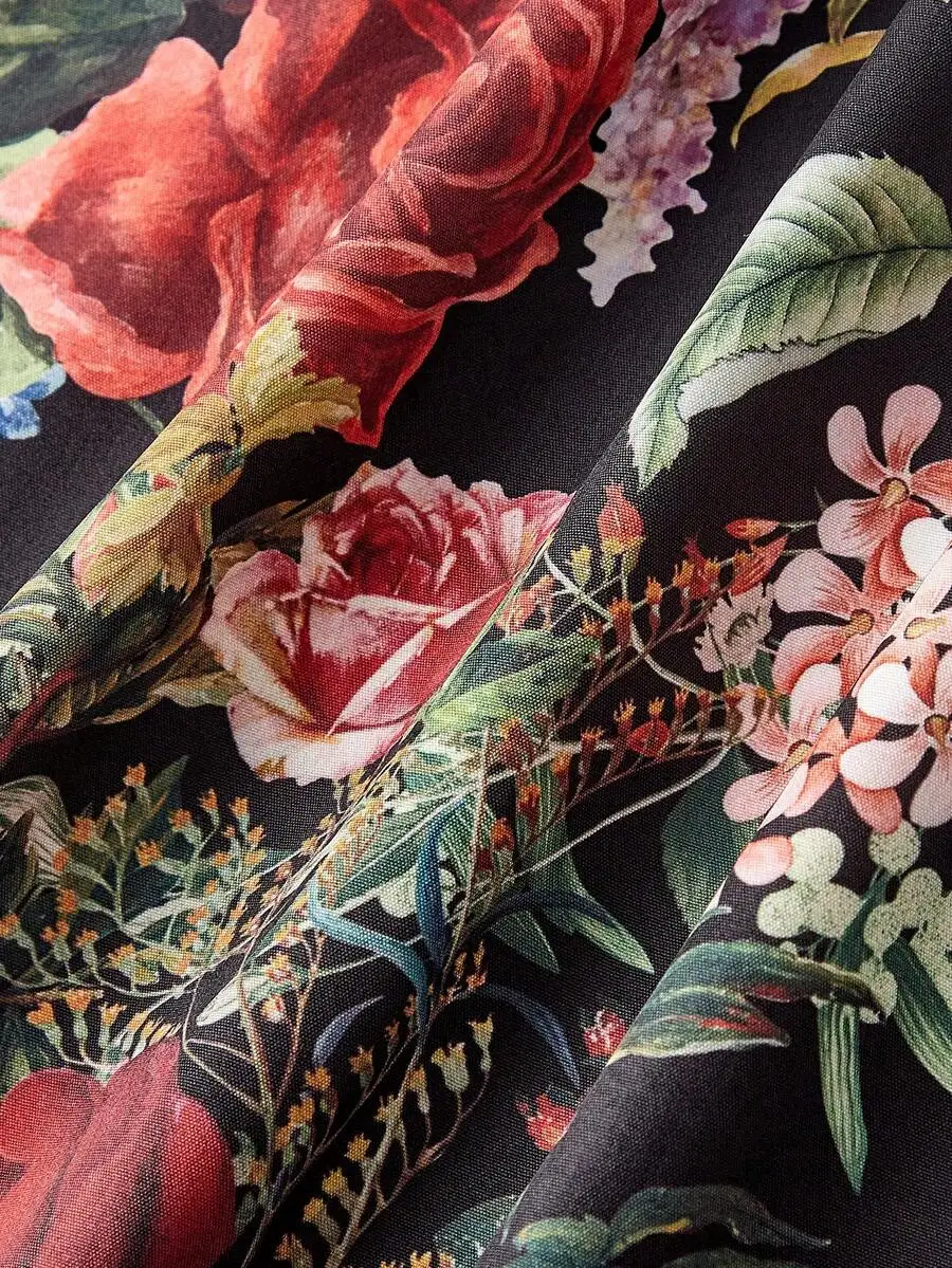

Elegant Floral Print Spaghetti Strap Dress Waist Cinched Vintage Style For Women Summer Party Prom