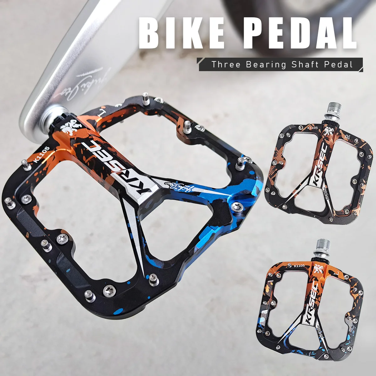 

KRSEC Ultralight Bicycle Pedals BMX ROAD MTB 3-Bearing Sealed Non-slip Aluminum Alloy Polychrome Bike Pedal Cycling Accessories