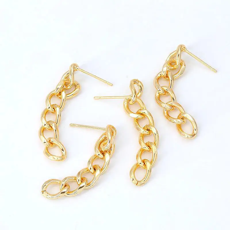 6*35MM 14K Gold Color Plated Brass Chains Stud Earrings High Quality Diy DIY Jewelry Making Finding Accessories