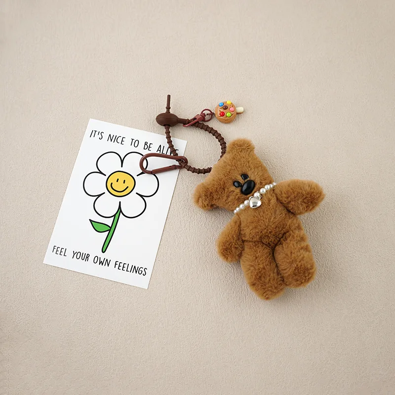 15cm Kawaii Plush Bear Keychain Girls Backpack Pendant Cute Car Keyring Women Bag Accessories Anti drop chain Gifts