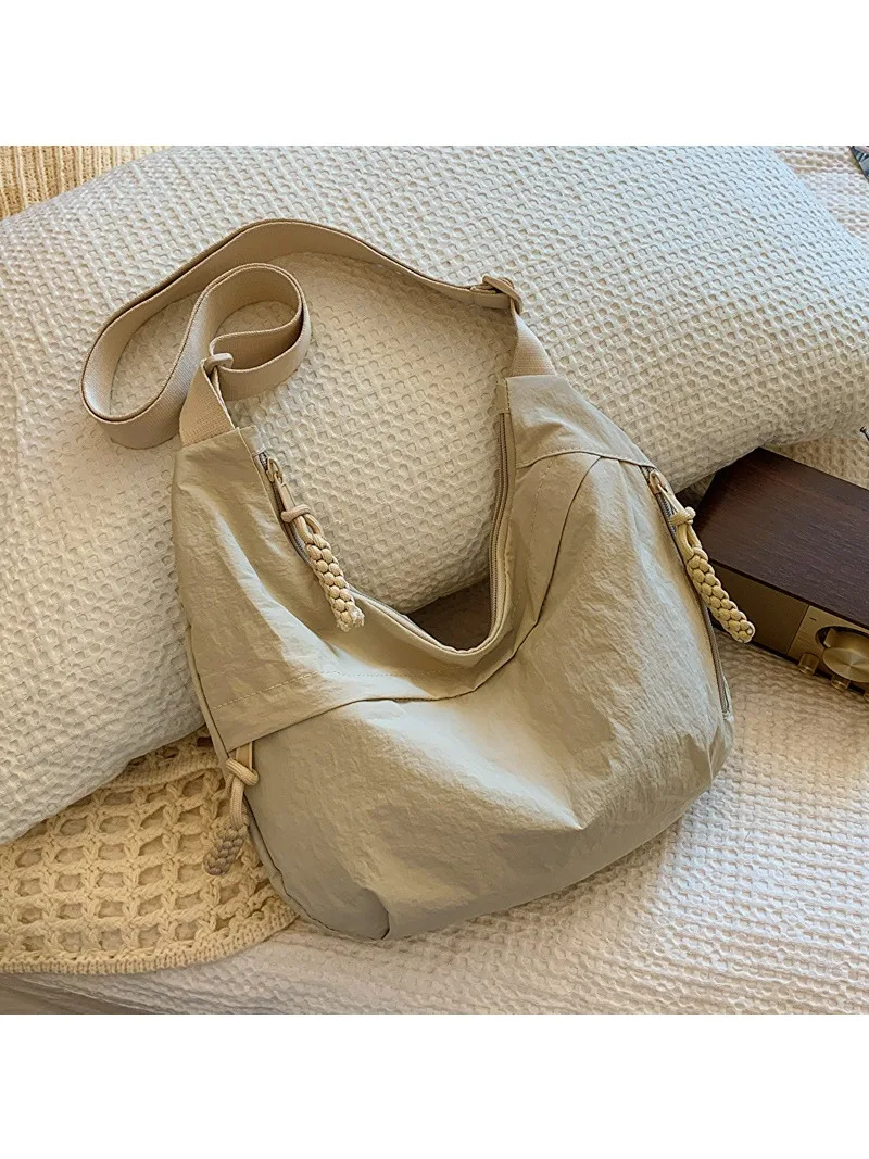 Versatile Shoulder Bag Travel Messenger Bag Washed Wrinkled Nylon Retro Casual Lightweight Dumpling Bag