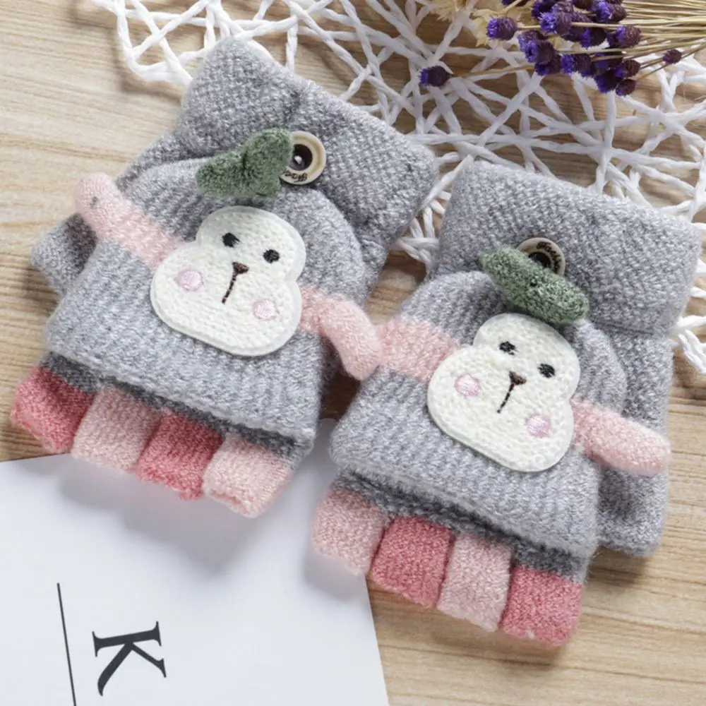 

Cartoon Design Christmas Monkey Student Knitted Gloves Winter Warm Mittens Clamshell Half Finger Gloves Fingerless Gloves