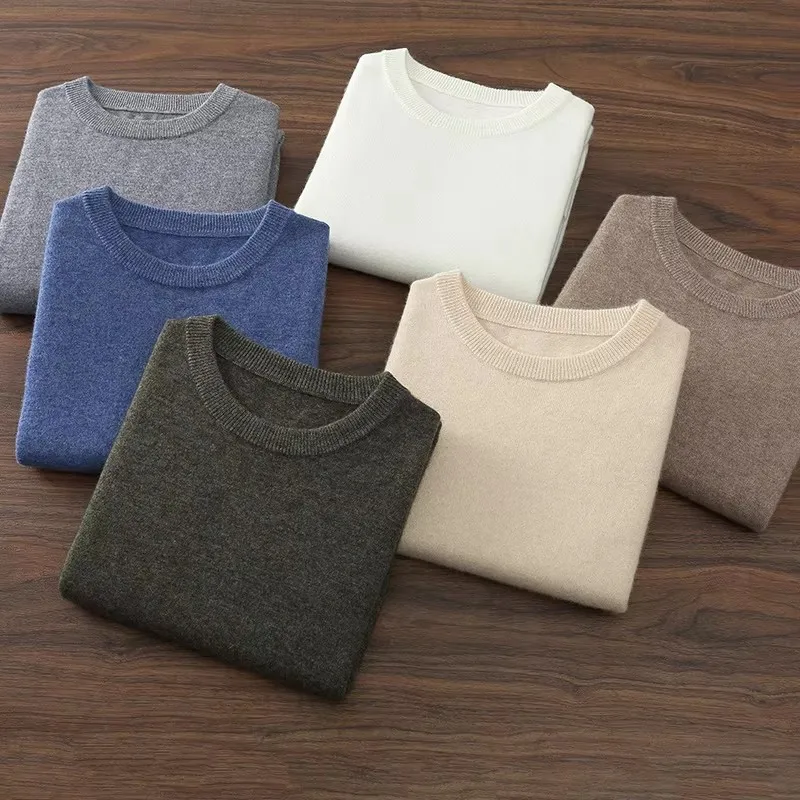 

100% Cashmere Knitwear Pullovers Men's O-Neck Sweater Autumn Winter Long Sleeve Jumpers High End Business Casual Clothing Tops