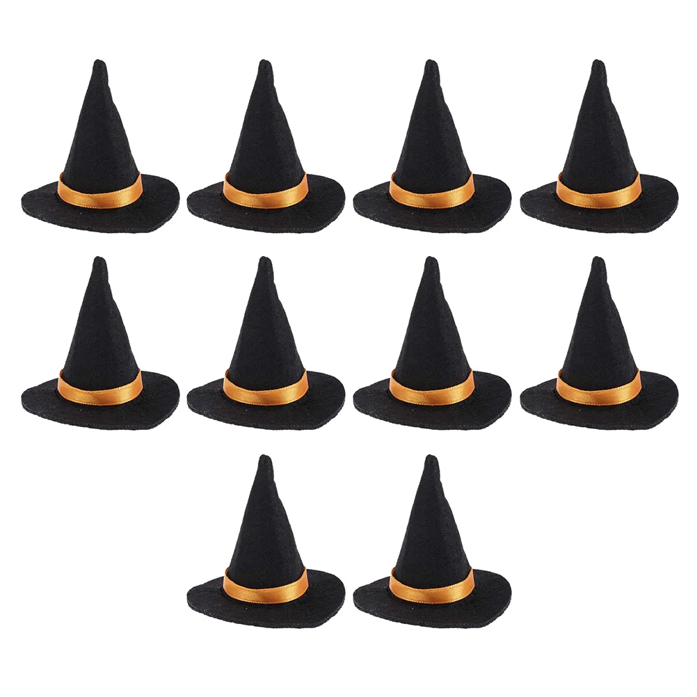 

10 Pcs Mini Witch Hat Design Halloween Supplies Bottle Decors Decorations Felt Ornament Hats