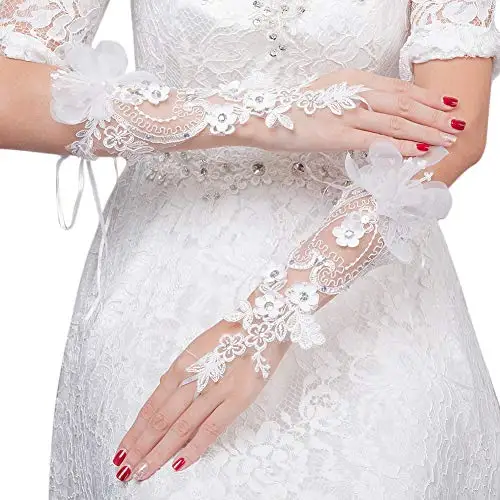 

Elegant Satin Lace Gloves Long Bridal Gloves for Bride Flower Girls Women Wedding Prom Party