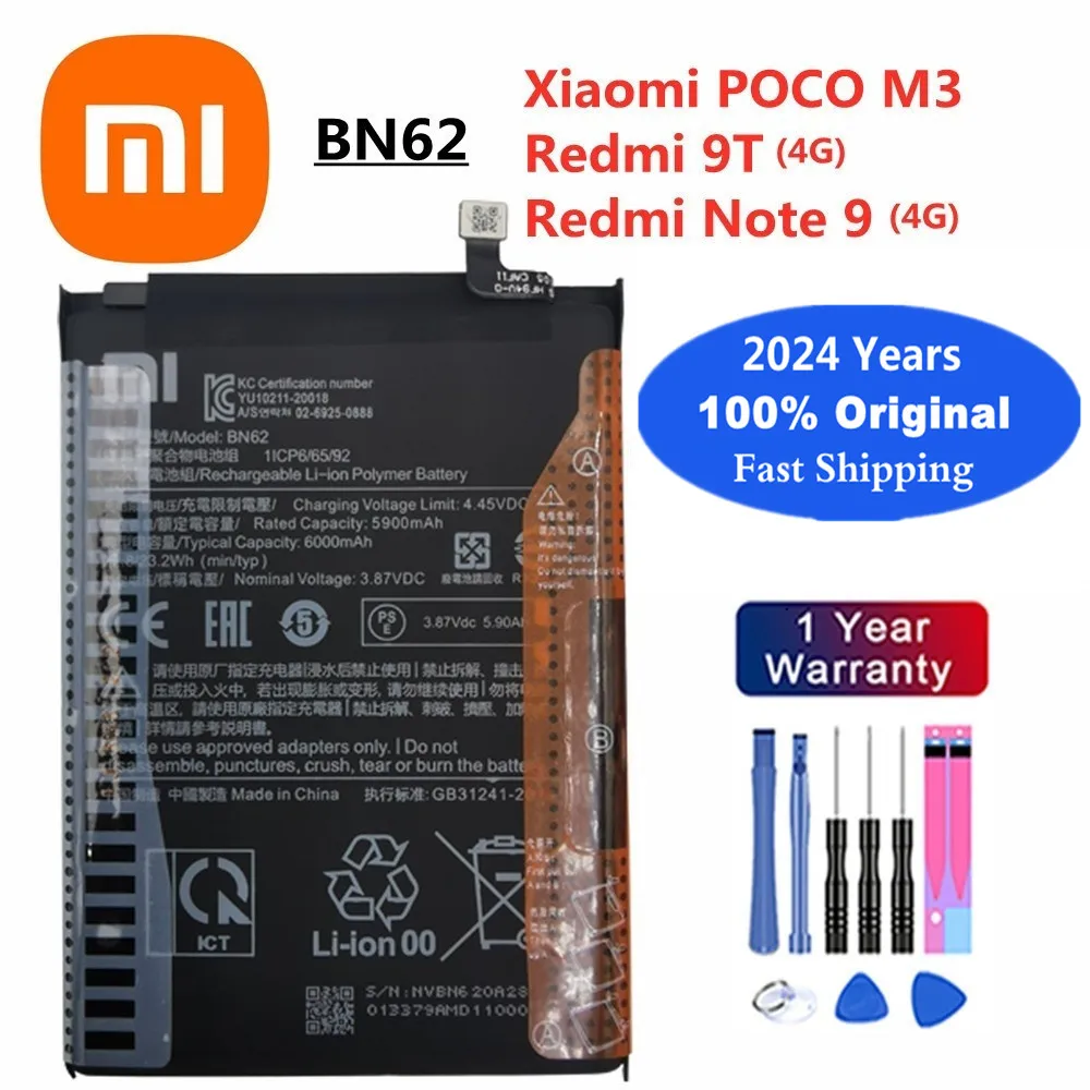 

2024 Years High Quality BN62 Original Battery For Xiaomi POCO M3 Redmi 9T Note 9 4G Note9 Version Replacement Battery Fast Ship