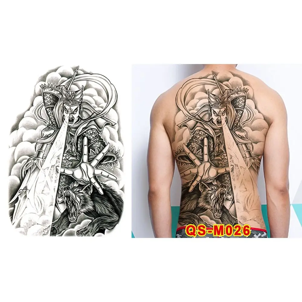 

Water Transfer Printing Full Back Tattoo Sticker Buddha Pattern Angel Wings Cross Full Back Tattoo Patch Flower Arm Zhao Yun