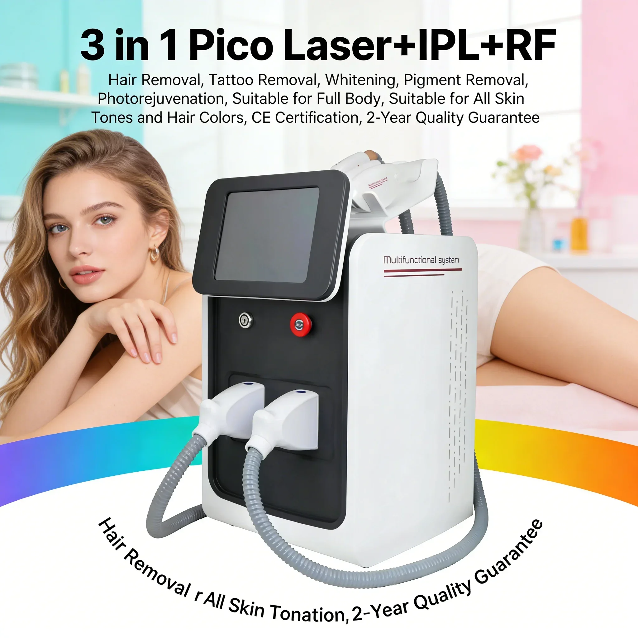 2026 신형 3 in1 다기능 피코+IPL+RF 레이저 제모기 문신 제거기 R/F 얼굴 리프팅 제모기