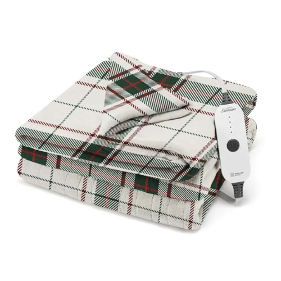 

Electric Royal Posh Heated Blanket 4 Heat Settings 4-Hour Auto Shut-Off Fast Heating Warm and Cozy Eggshell Plaid 50" x 60
