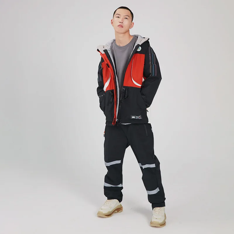 STLF المهنية الرجال مقاوم للماء تنفس صديقة للبيئة على الجليد بدلة رياضية في الهواء الطلق منفصلة سترة السراويل هود سستة إغلاق #2