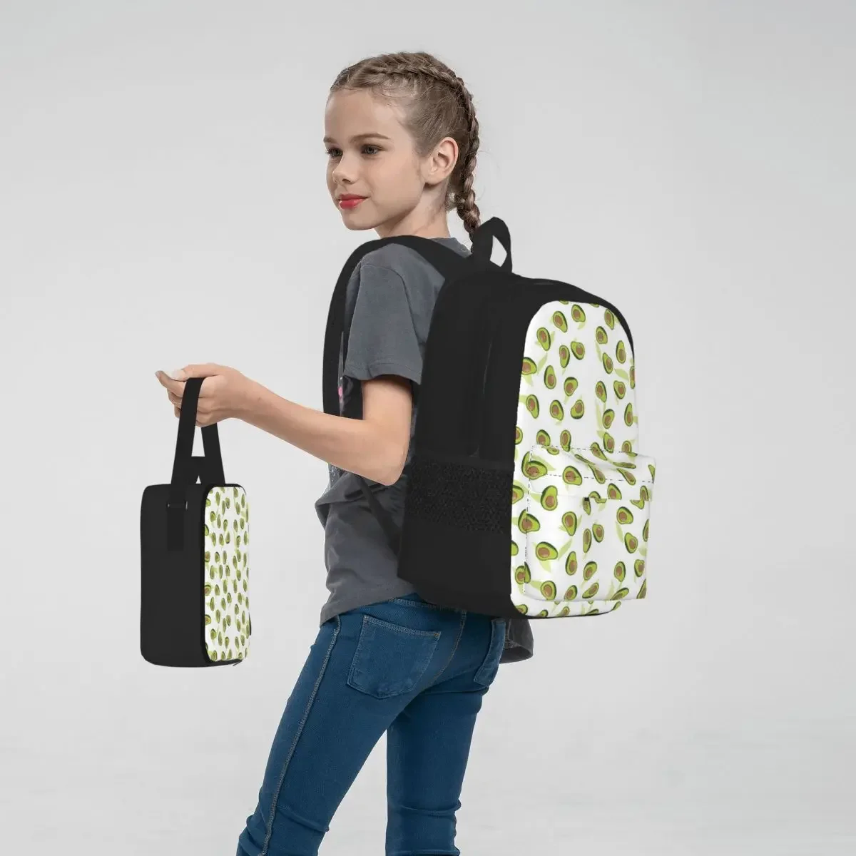 Fruity Avocado Pattern Backpacks Boys Girls Bookbag Students School Bags Cartoon Kids Rucksack Lunch Bag Pen Bag Three-Piece Set