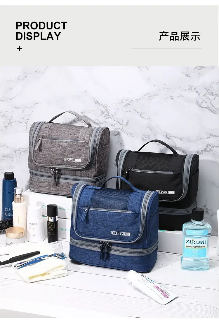 Reise-Toilettentasche mit Trocken-Nass-Trennung und Haken, Große Kapazität, Hängende Kosmetik-Organizer-Tasche für Männer und Frauen, Tragbare Waschtasche – Detail 11
