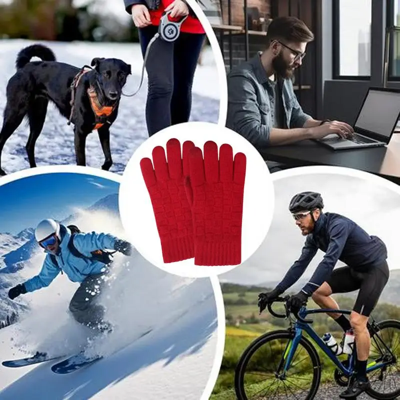 Winter Knitting Gloves Cold Weather Outdoors Elastic Mittens Comfortable Winter Checkere Motorcycle Mittens For Cycling Skiing