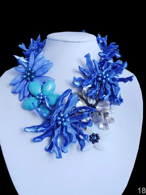 Amazing !!!!!  New Charming African Blue Shell Flower Necklace Jewelry  20\