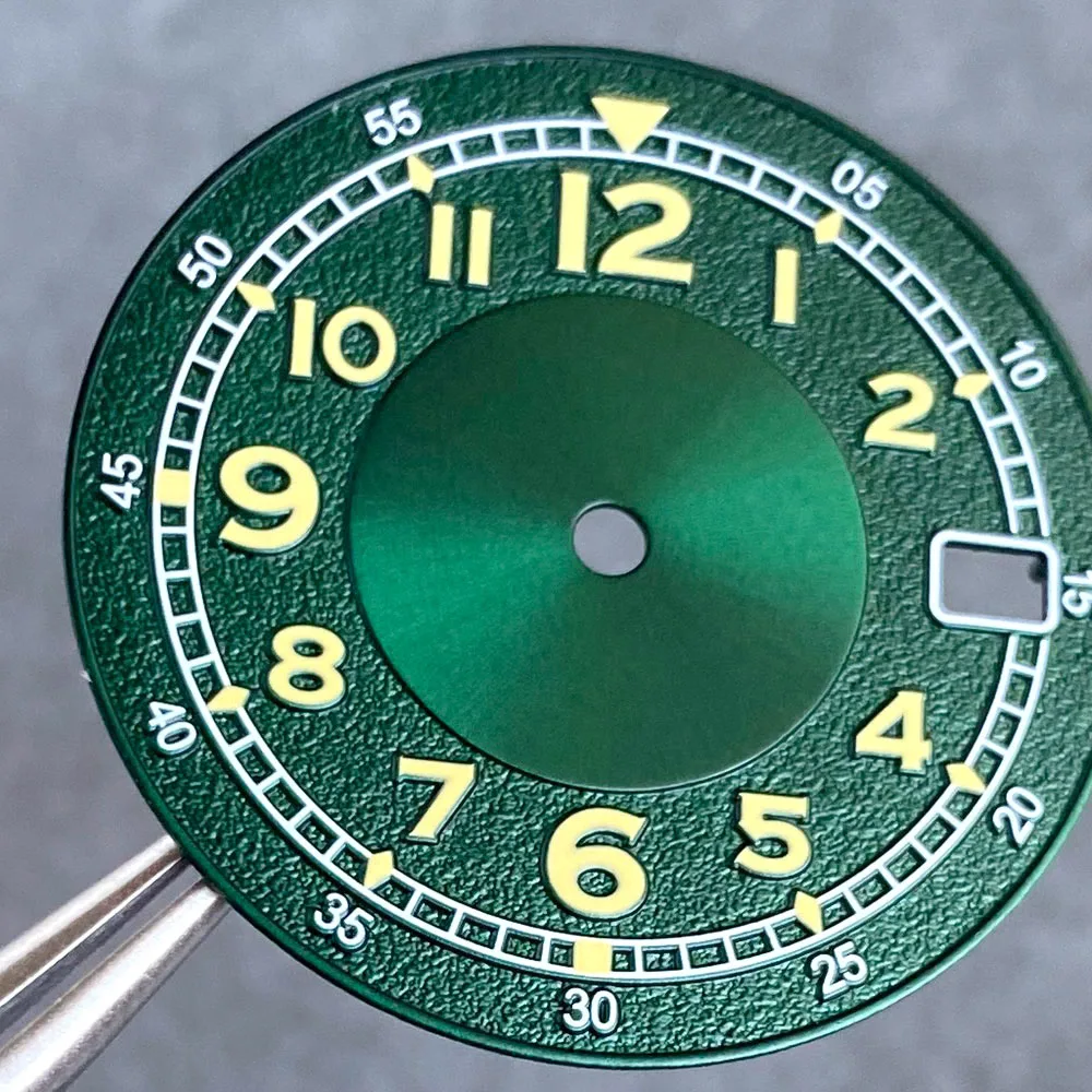 Sterile 29mm Green/Black Sunburst Vintage Dial Arabic Numbers Green Luminous Yellow Markers Fit NH35 NH36 Mod Accessories Parts