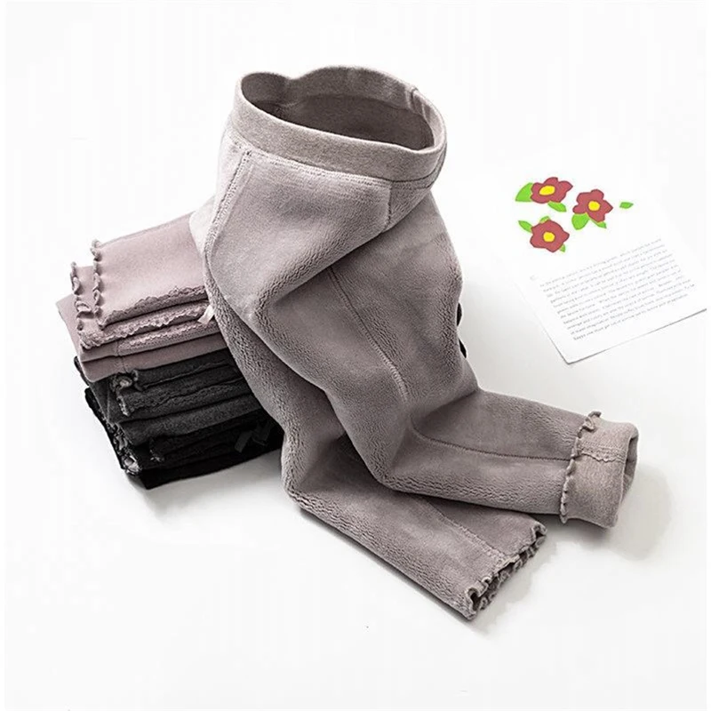 Thick Warm Girls Leggings Winter Fleece Soft Solid Kids Pants Elastic Waist Cotton Leggings Girl Trousers image 5