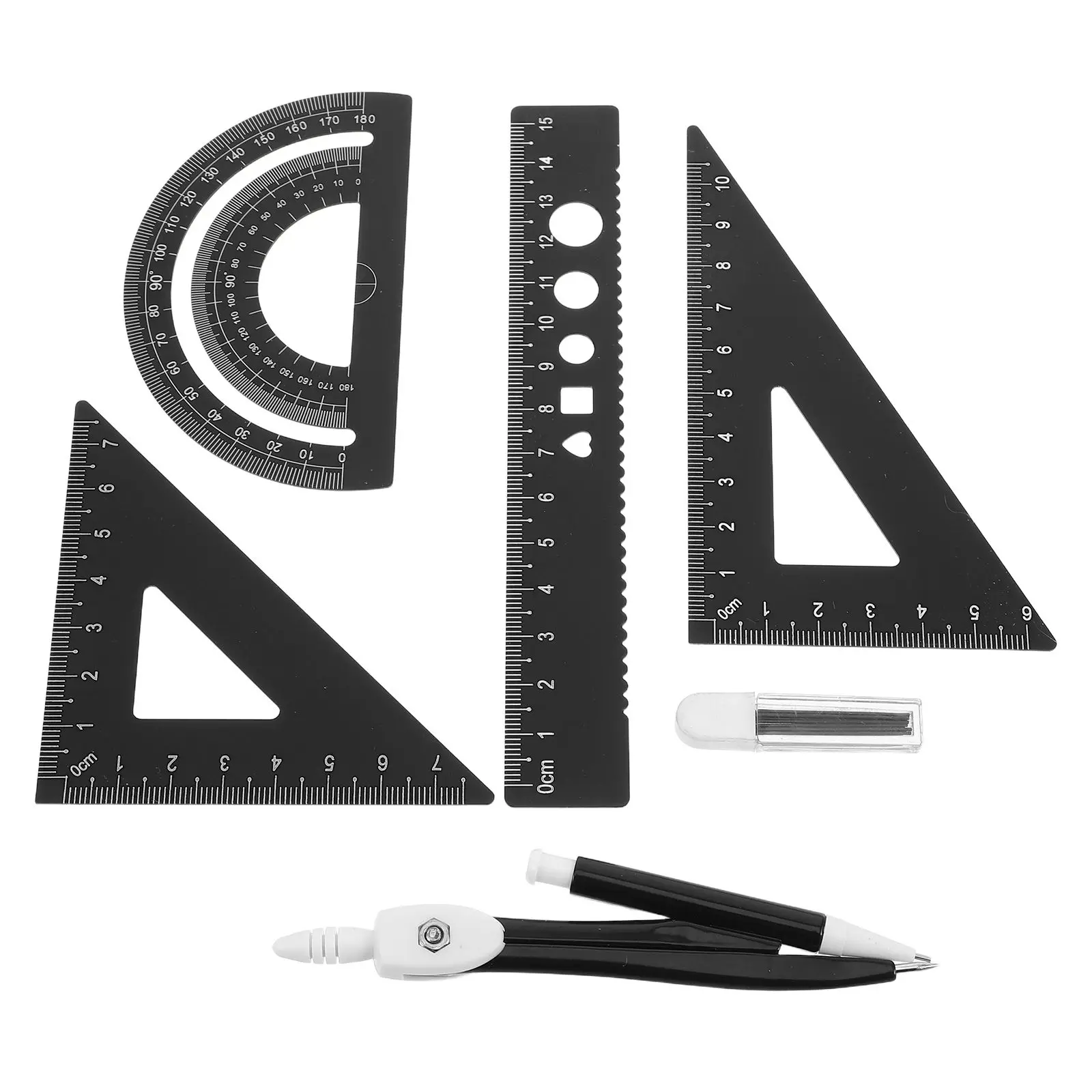 5pcs Ruler Set Drafting Tools Drawing Compass Aluminum Alloy Black Triangle multifunction angle stationery engineer metal