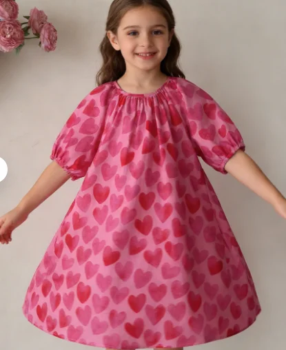 

Love Dress Summer New Korean Fashionable Sweet Cute Casual Loose Floral Love Princess Dress Kids Clothes