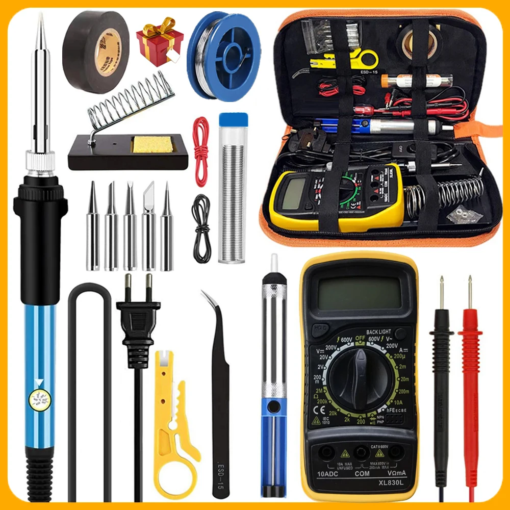 20-IN-1 Soldering Iron Kit Welding Tool, Soldering Kit with LCD Digital Multimeter, 60W Soldering Iron with 5 Extra Tips, Stand