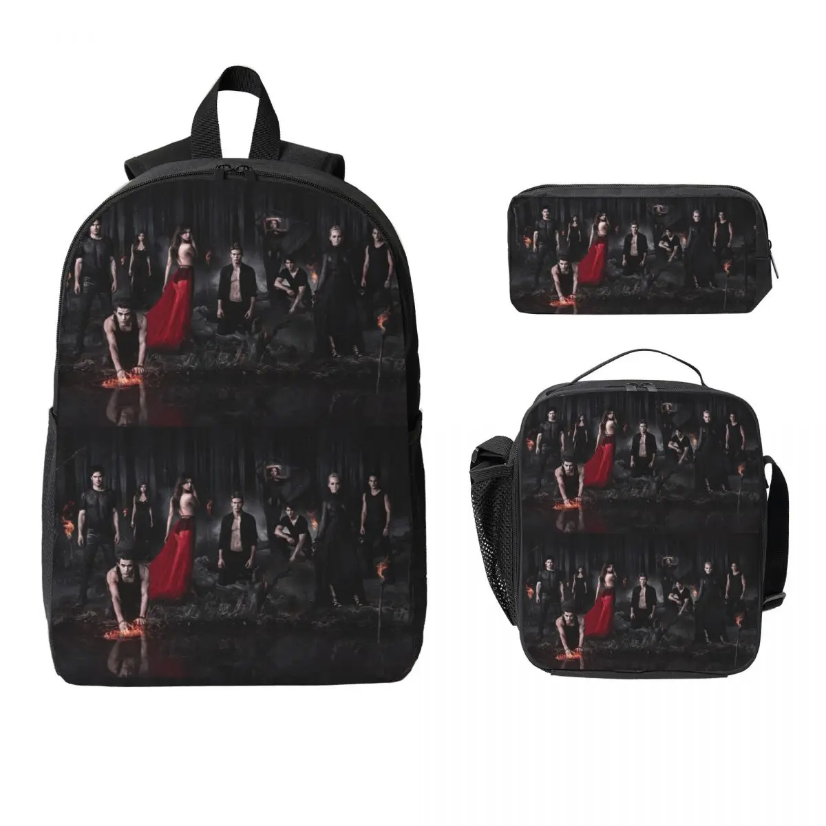 

The Vampire Diaries Backpack Student Boys Girls BookBag School Bag Computer Shoulder Bags 3ps Insulated Lunch Bag Pencil Case