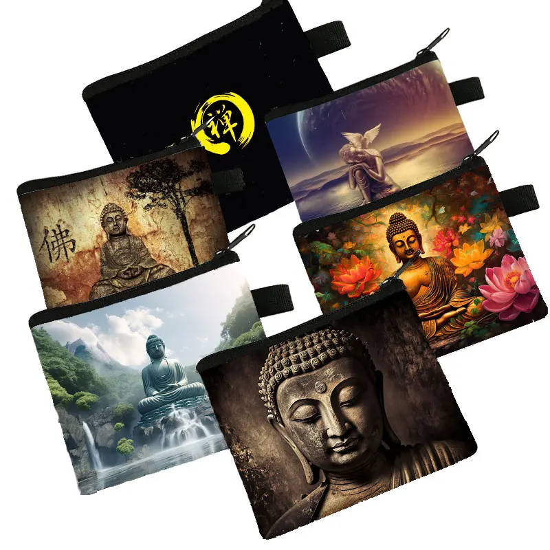 

Buddhism God Print Coin Purse Shakyamuni Buddha Manjushri Mahakala Wallets Credit Card Holder Coin Bag Religious Zen Mini Purses