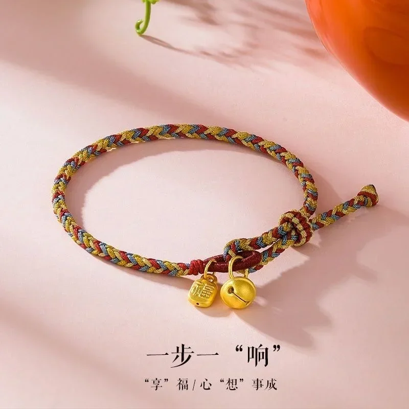 Hand Weaven Blessing Safety Small Bells Lucky Bracelets For Women Friend Kid Size Adjust Charms Bangles Bracelet Gift