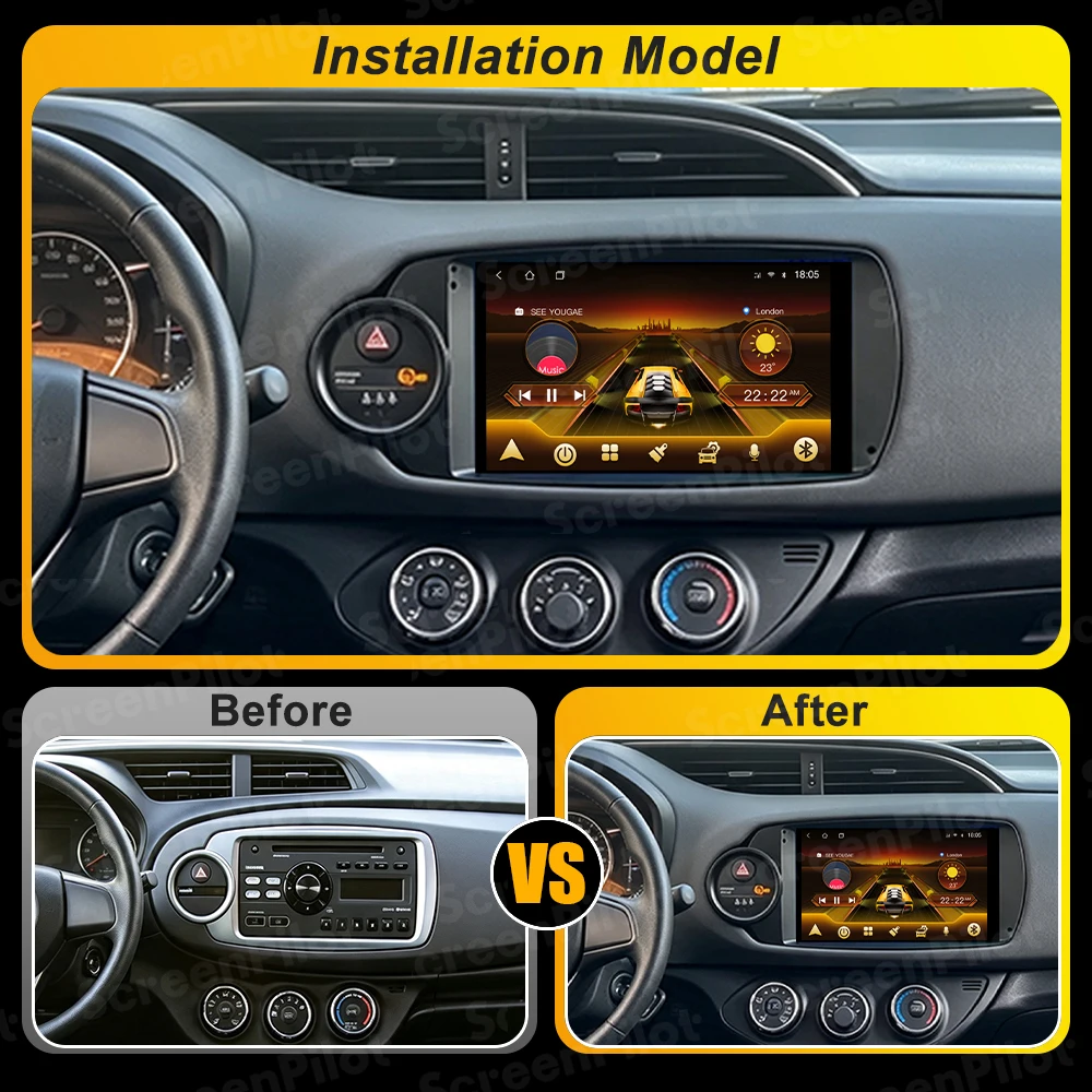 Android 16 For Toyota Yaris 2012-2017 Car Radio Stereo Head Unit Multimedia Video Player GPS Navigation 2K QLED 9 Inch 5G 8 Core